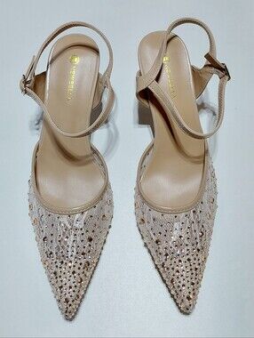 NEW BELLA Women's Pointed Toe Rhinestone  Embellished  Slingback Heels Size 9